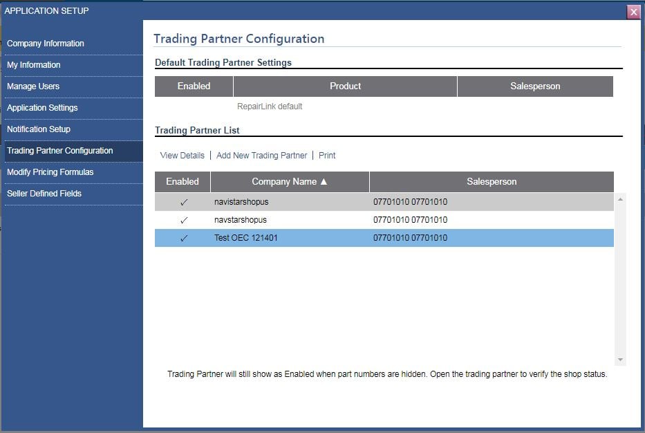 Trading partner set up